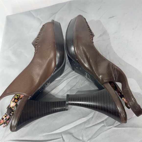 BONGO Brown Peep Toe Slingback Heels Sz 6 | Y2K Floral Lining Retro Platform - Picture 5 of 9